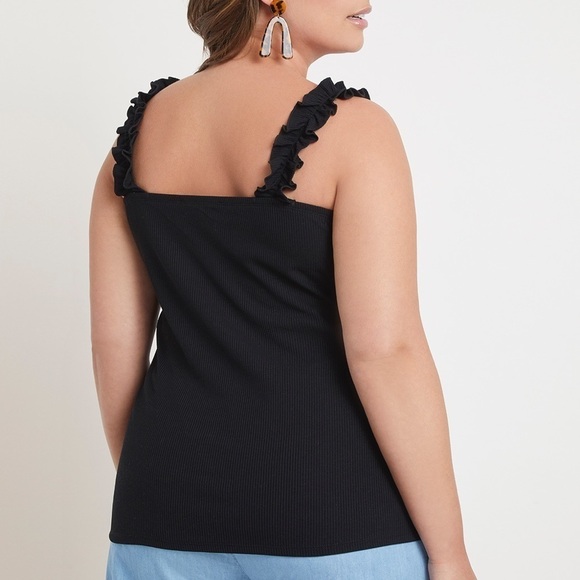 🌻Eloquii Black Ribbed Ruffle Strap Tank Size 14/16 - Picture 5 of 9